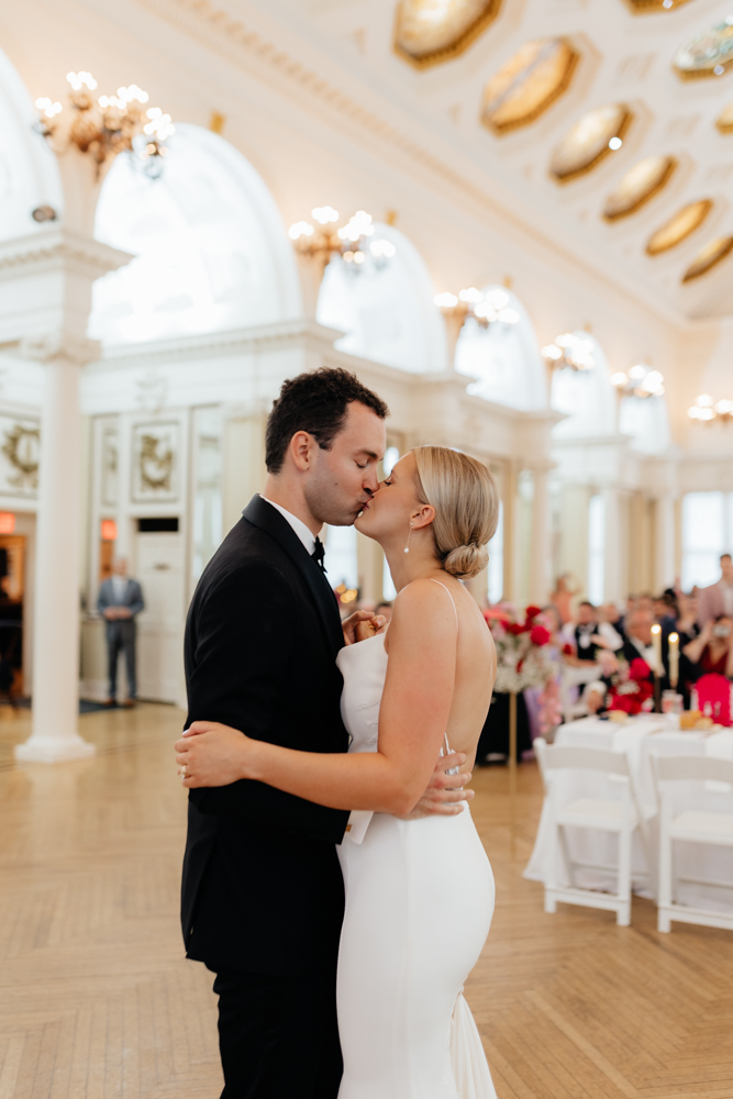 Bride and groom share a dance at historical Canfield Casino venue