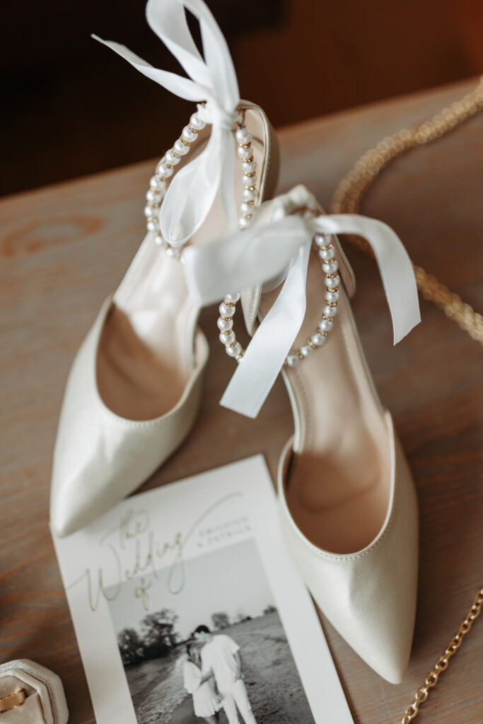 Bride's wedding day pearl shoes