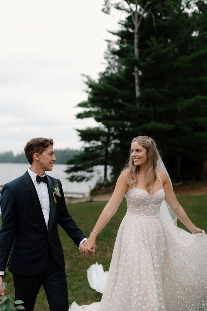 bride and groom portraits on the lake in the adirondacks