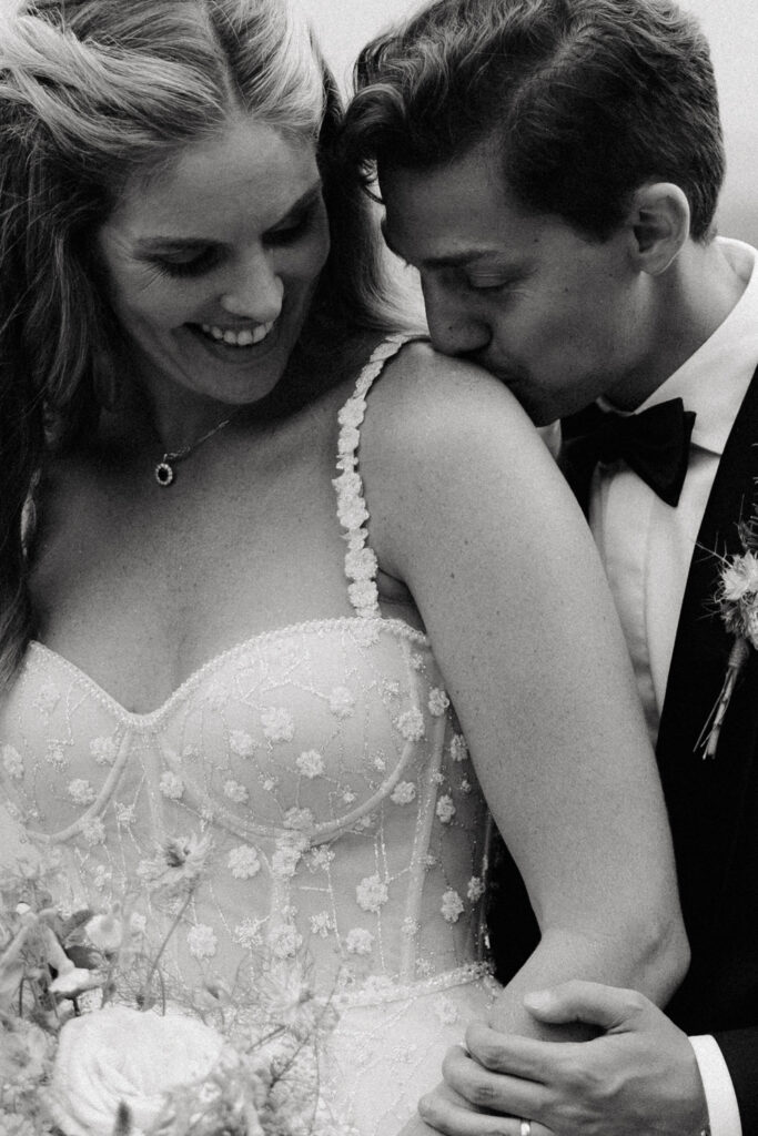 bride and groom portraits on the lake in the adirondacks