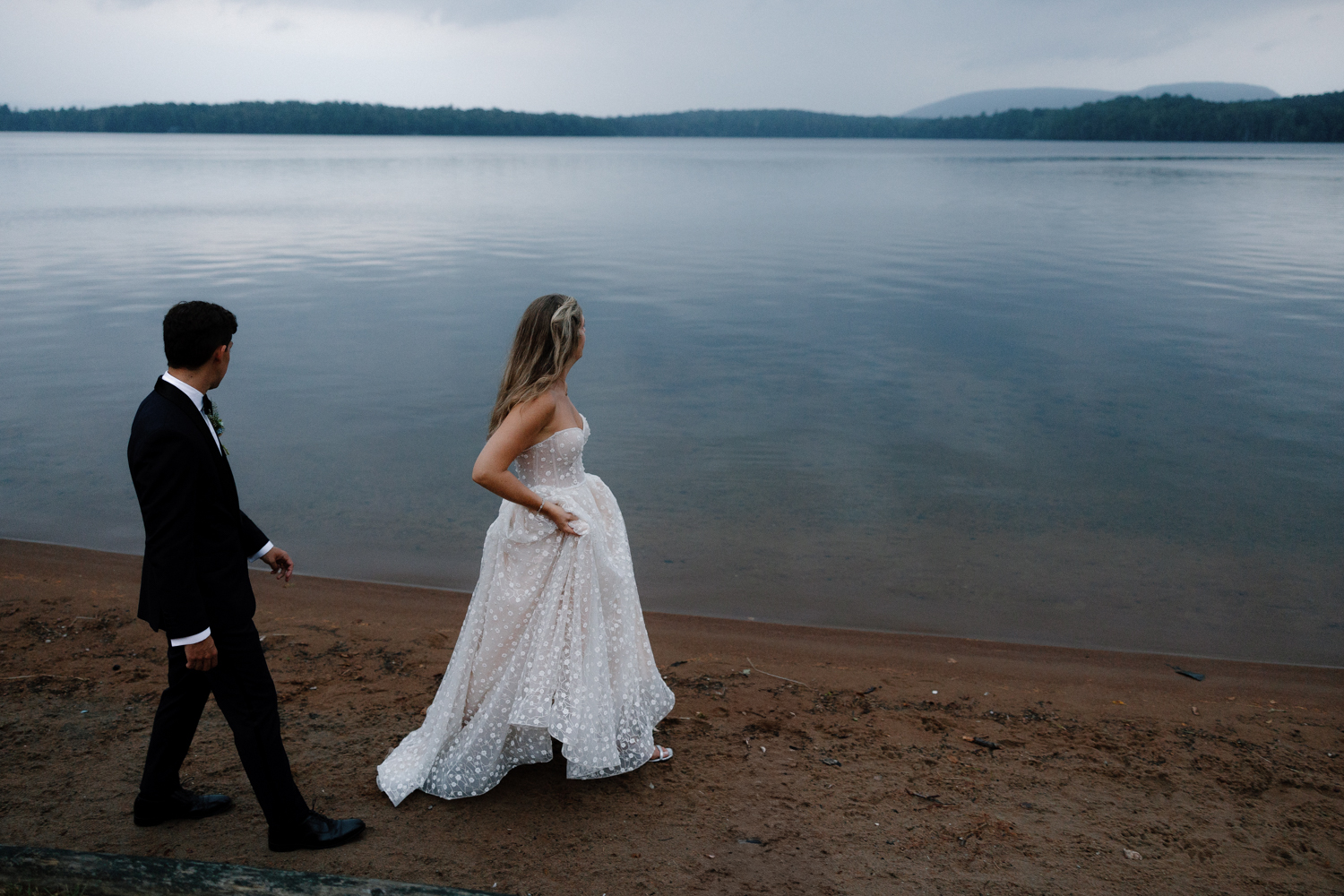 bride and groom on Tupper lake