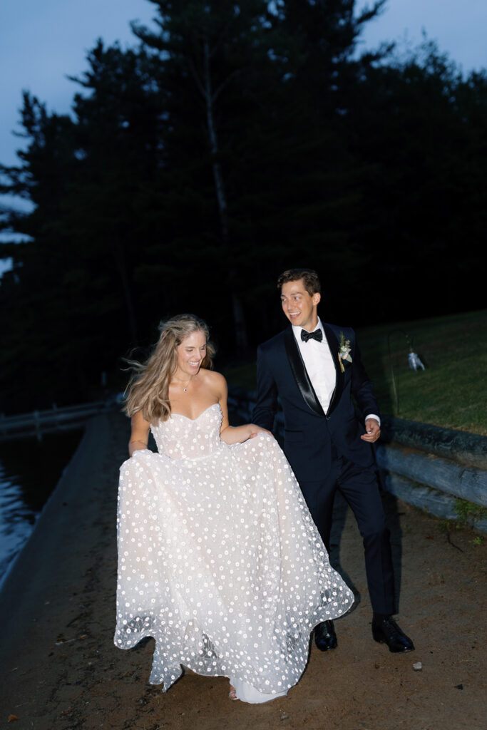 bride and groom on Tupper lake