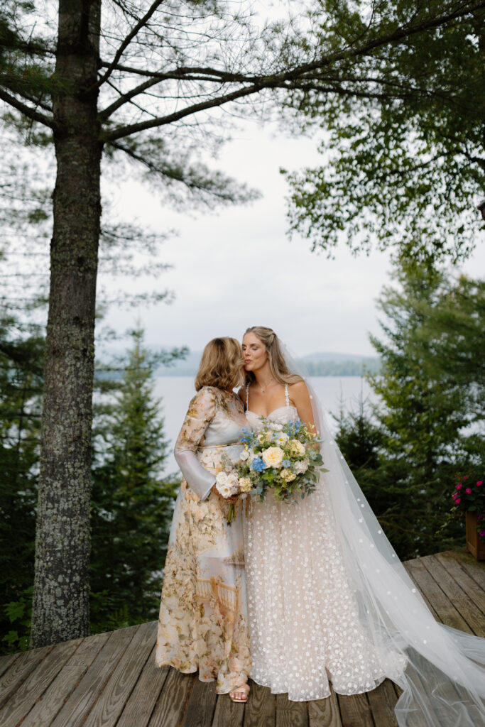 bride and her mom overlooking the Adirondack mountains