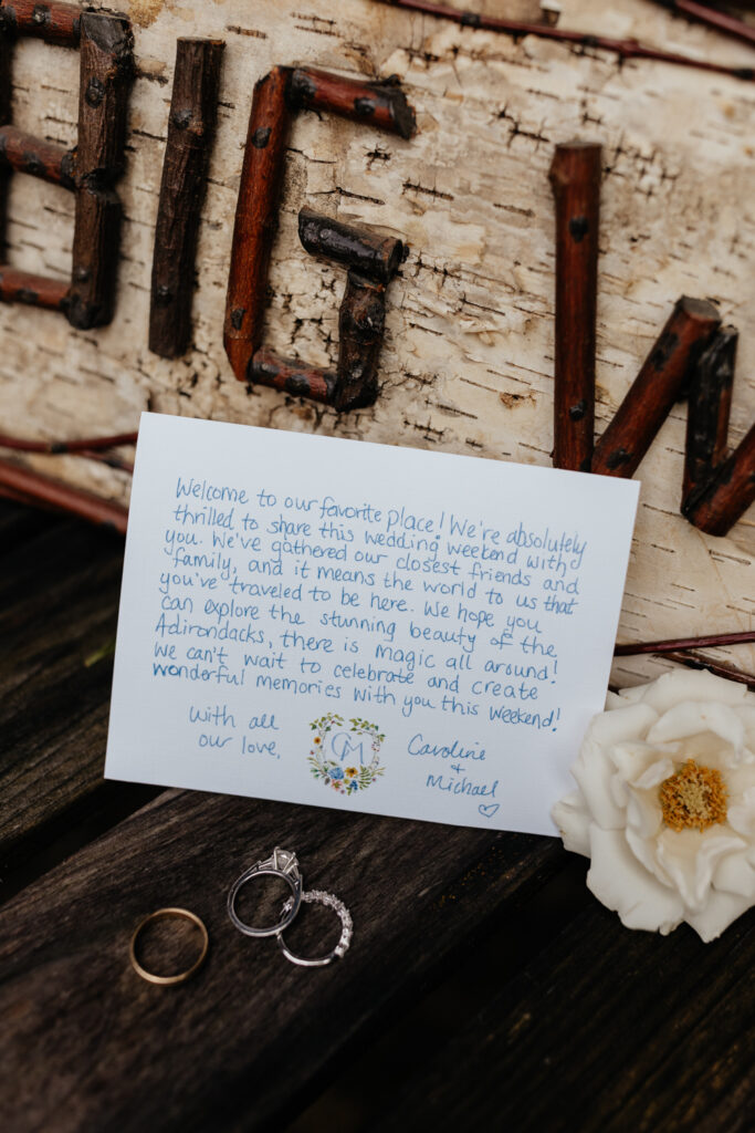 wedding detail handwritten note