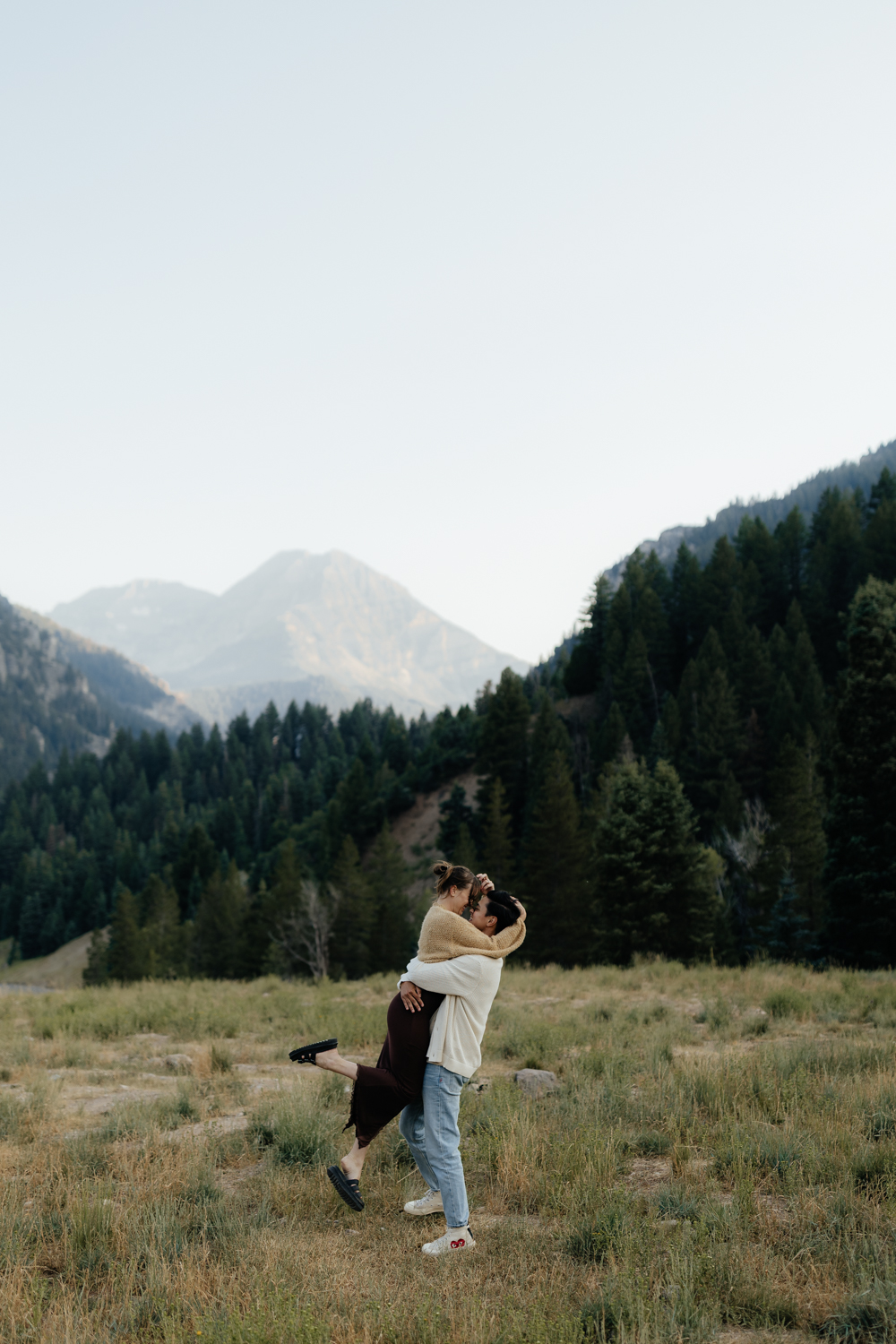Couple at TIbble Fork Reservoir in Utah Mountains